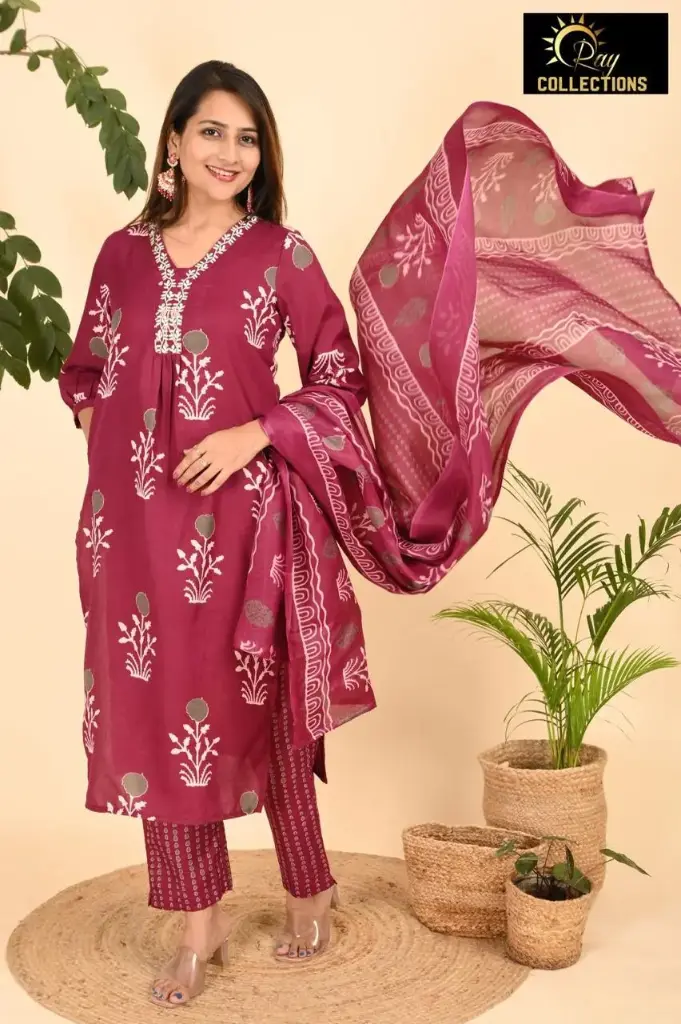 Cotton Duppatta Kurta sets Red (S-38)