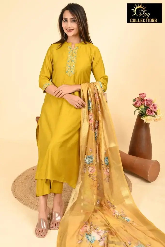 Partywear Duppatta kurta sets Yellow (S-38)