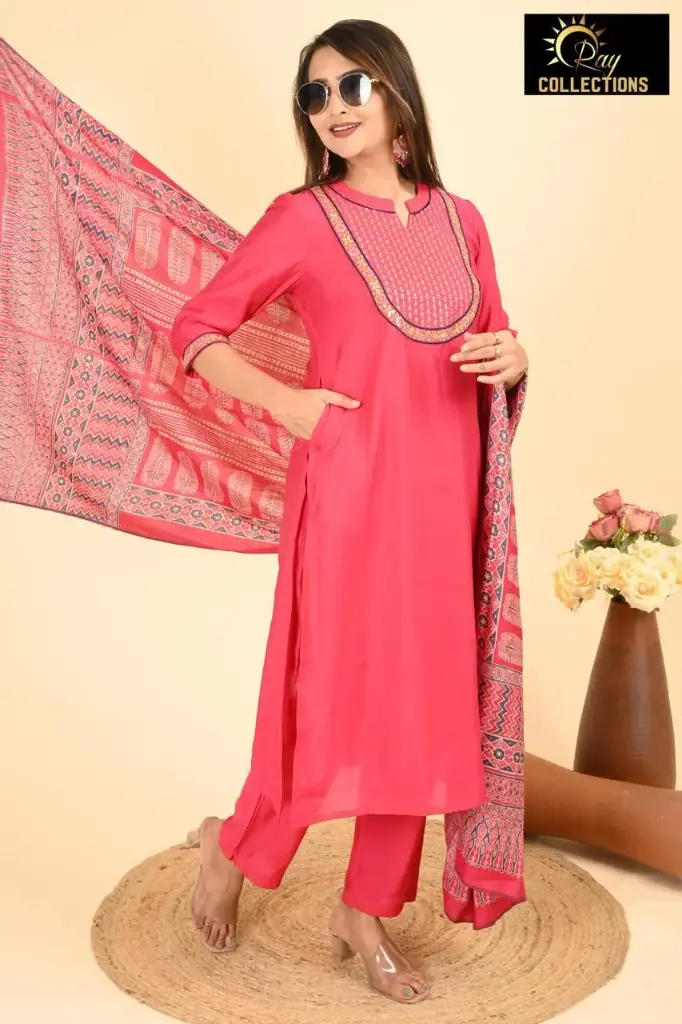 Partywear Duppatta kurta sets Pink (S-38)