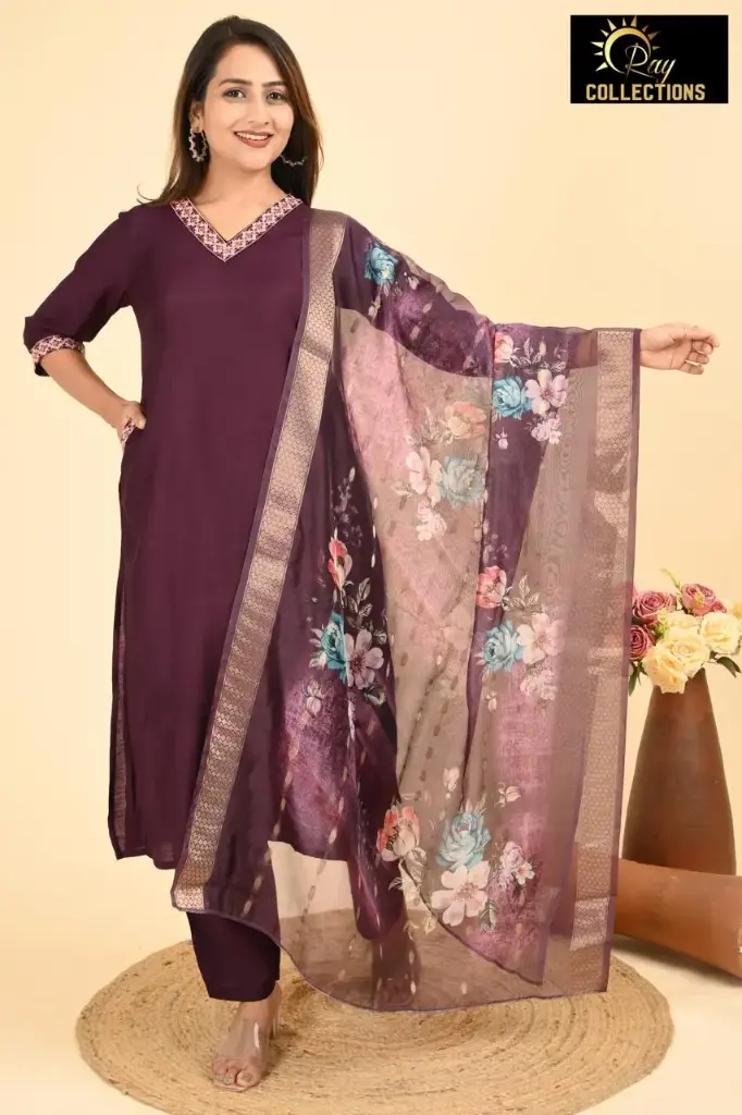 Partywear Duppatta kurta sets wine  (S-38)