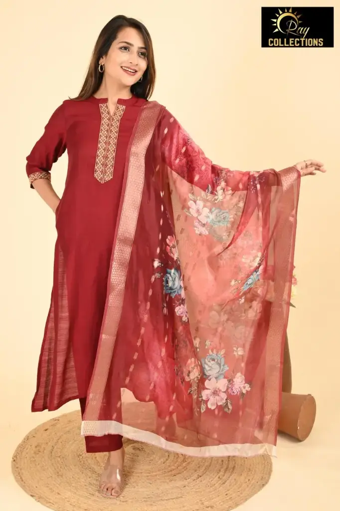 Partywear Duppatta kurta sets Red
