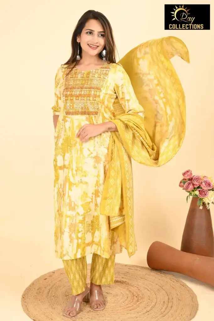 Partywear Duppatta kurta sets Light Yellow (S-38)