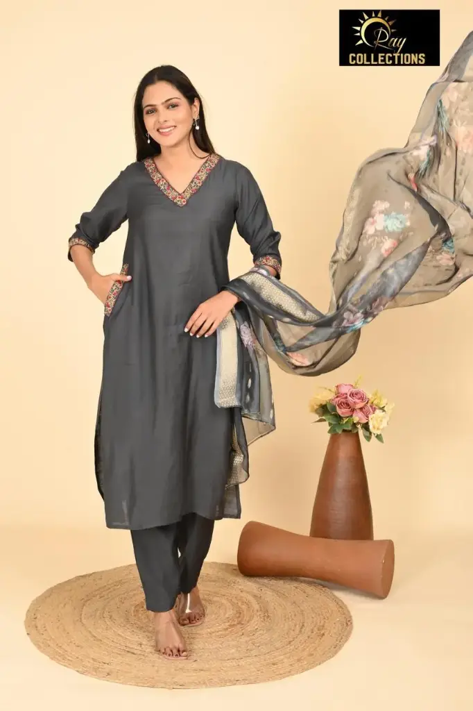 Partywear Duppatta kurta sets Dark Gray (S-38)
