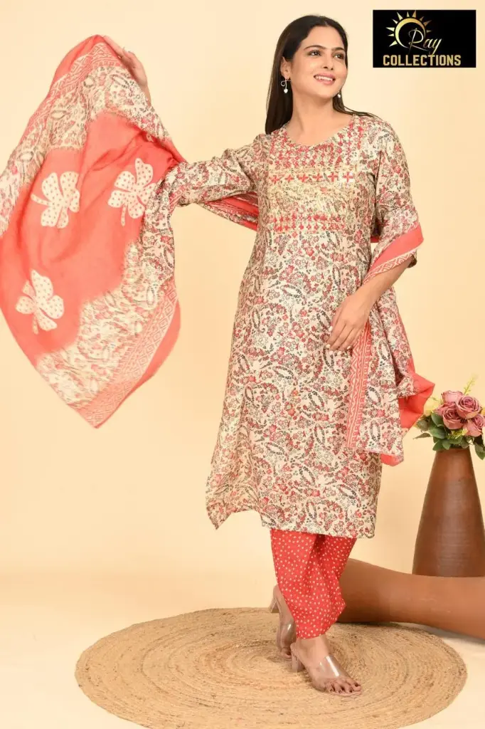 Partywear Duppatta kurta sets Pink, Silver Pattern