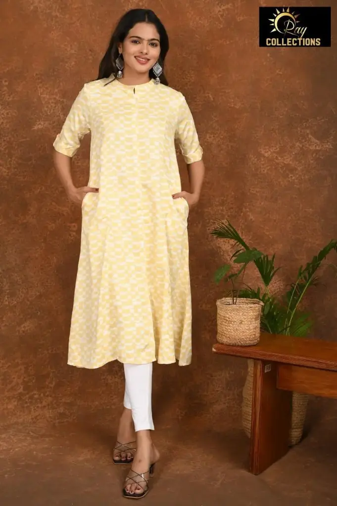 Aline kurtis Bright Cream  (S-38)