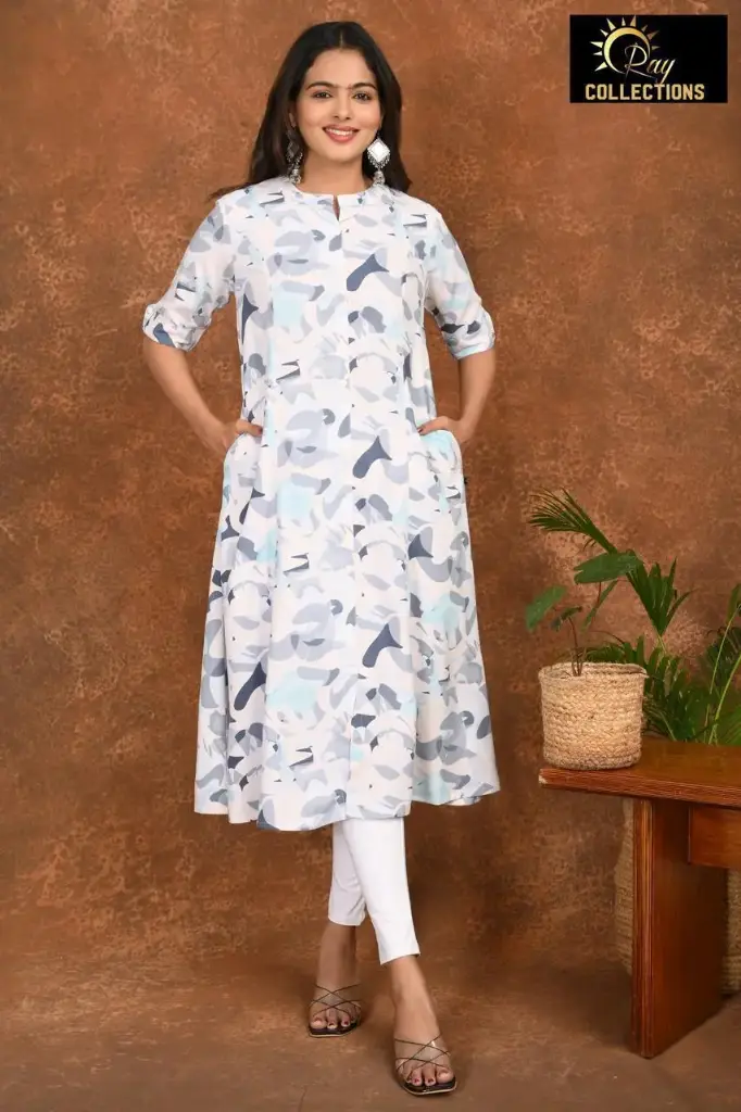 Aline kurtis White With blue (S-38)