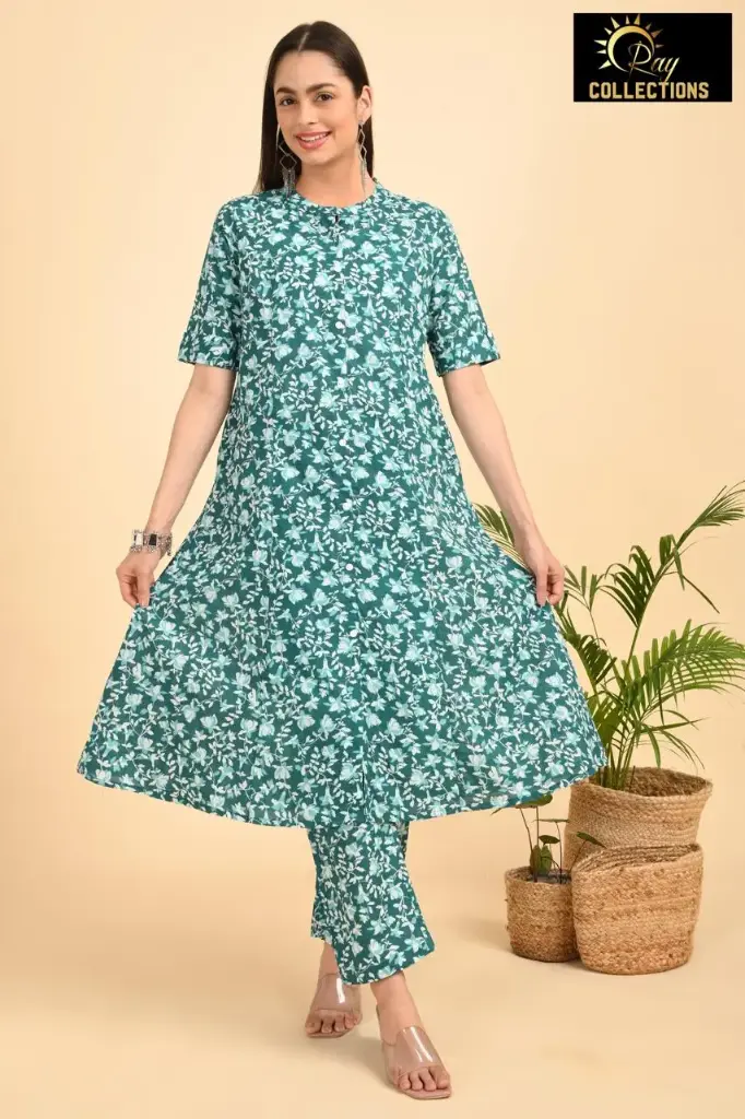 Aline Cotton Cordsets Greenish-Blue (S-38)