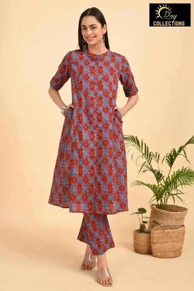 Aline Cotton Cordsets Brown-Blue Pattern