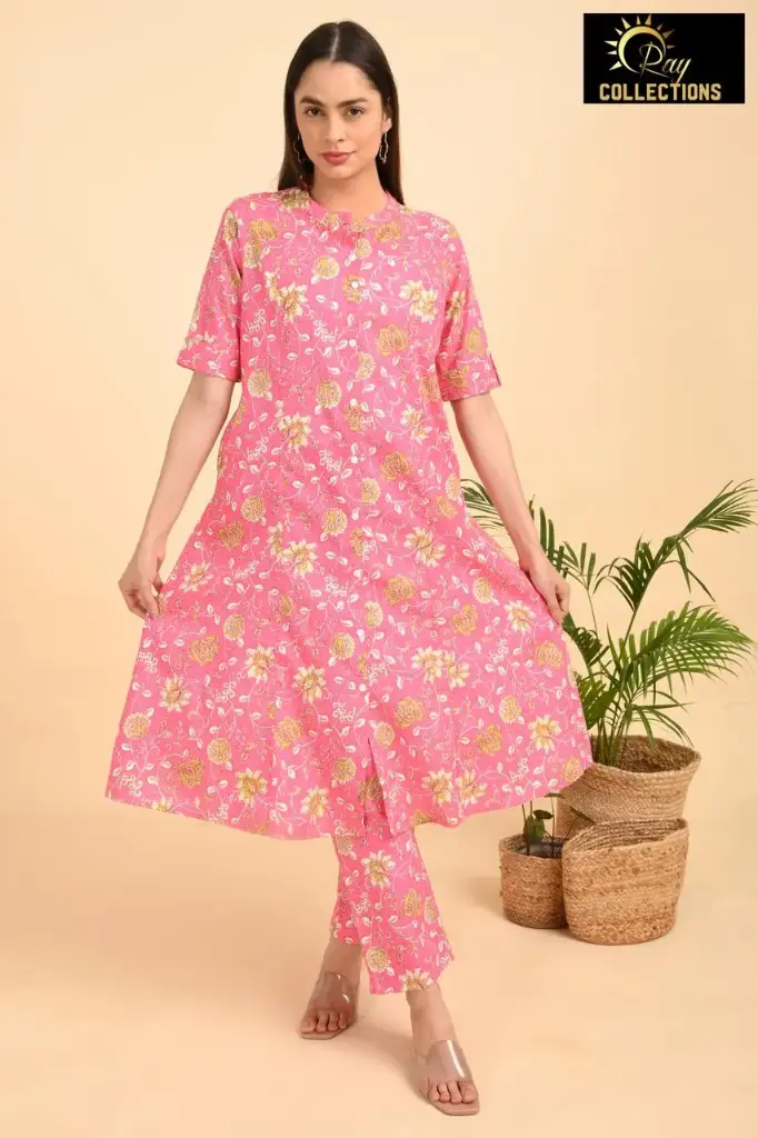 Aline Cotton Cordsets Pink-Gold Flowers