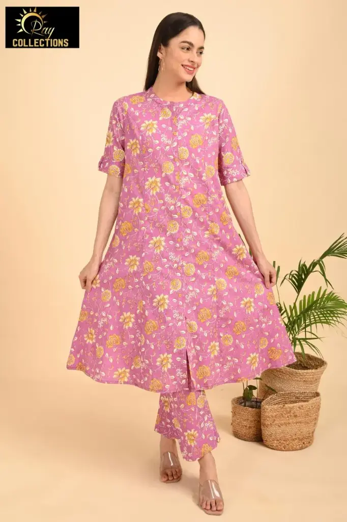 Aline Cotton Cordsets Pink-Gold Flower (S-38)