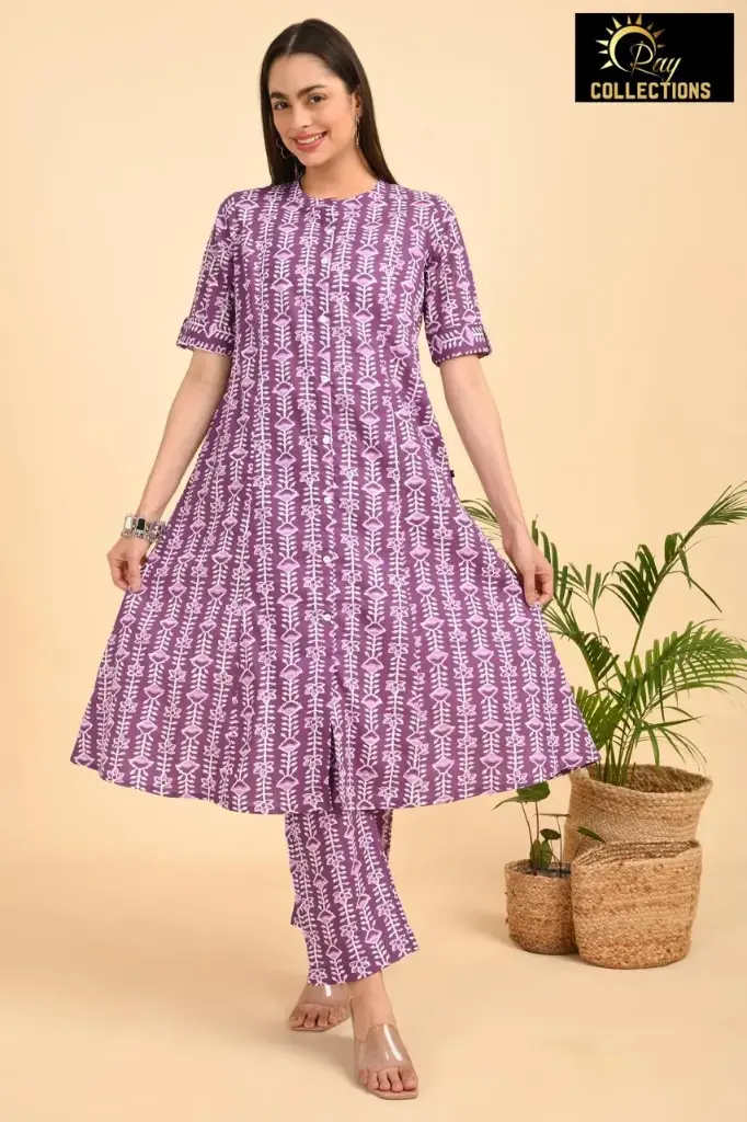 Aline Cotton Cordsets Purple-White Patterns (S-38)