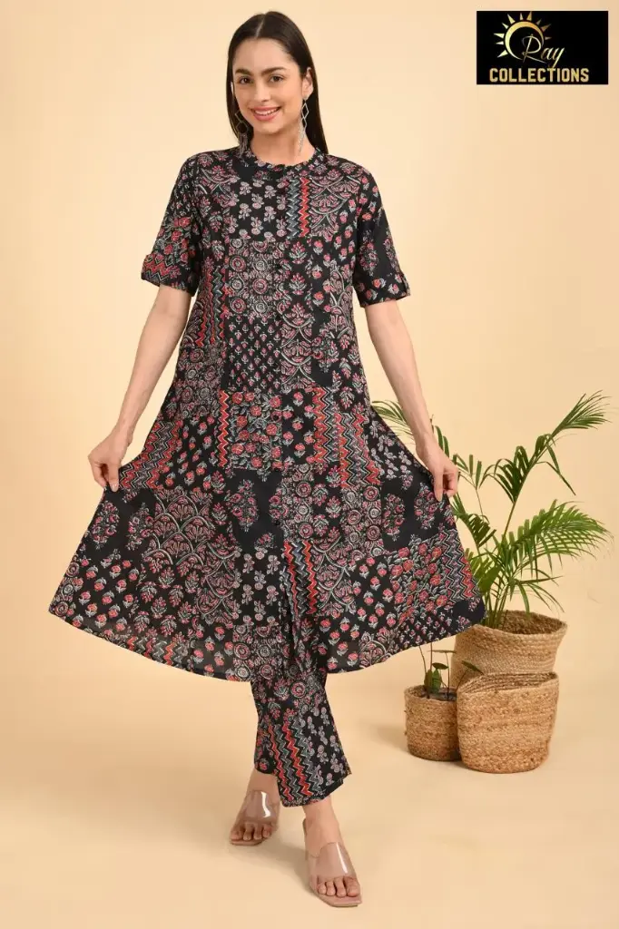 Aline Cotton Cordsets Black-Red,Gray Pattern (S-38)