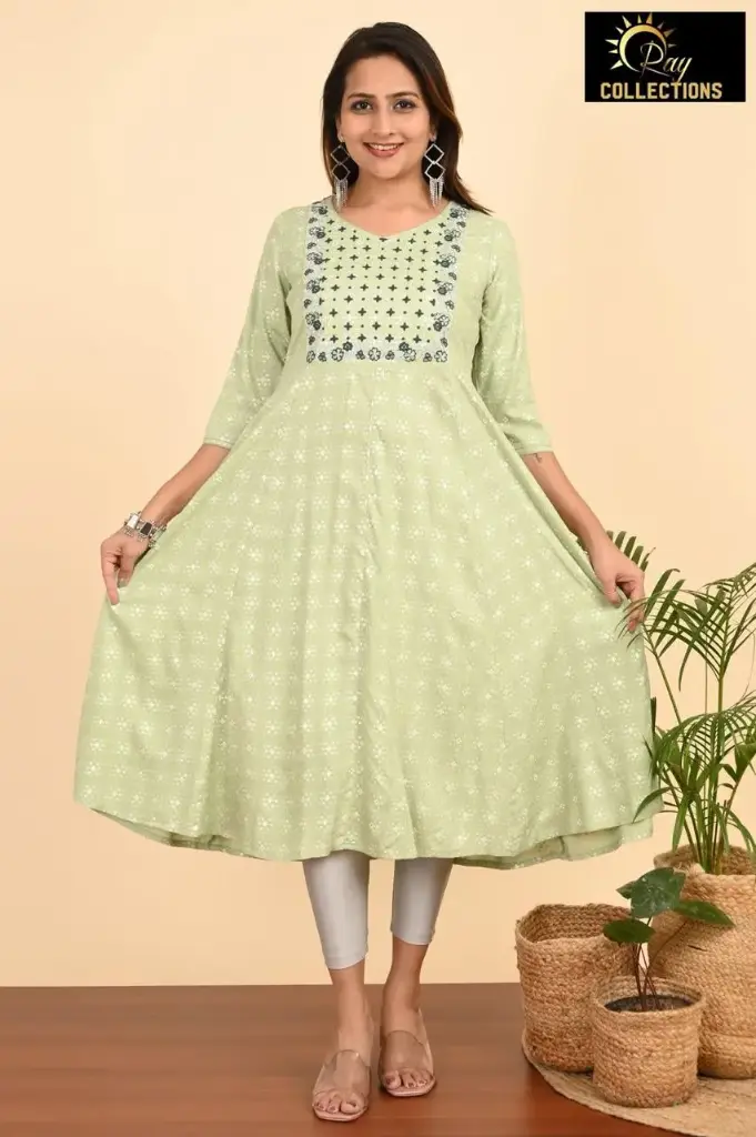 Umbrella kurtis-2 Olive Green, Green embroidery (S-38)