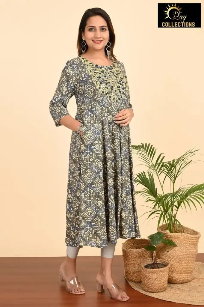 Umbrella kurtis-2 Gray Yellow Pattern (S-38)
