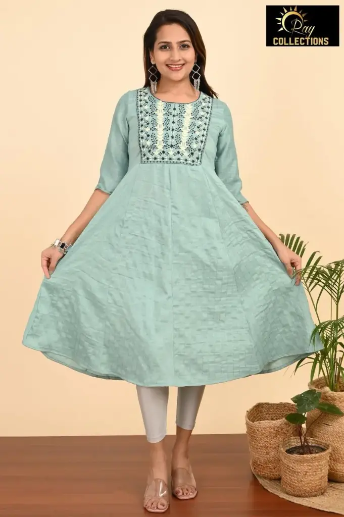 Umbrella kurtis-2 Pastel Blue, Black embroidery (S-38)