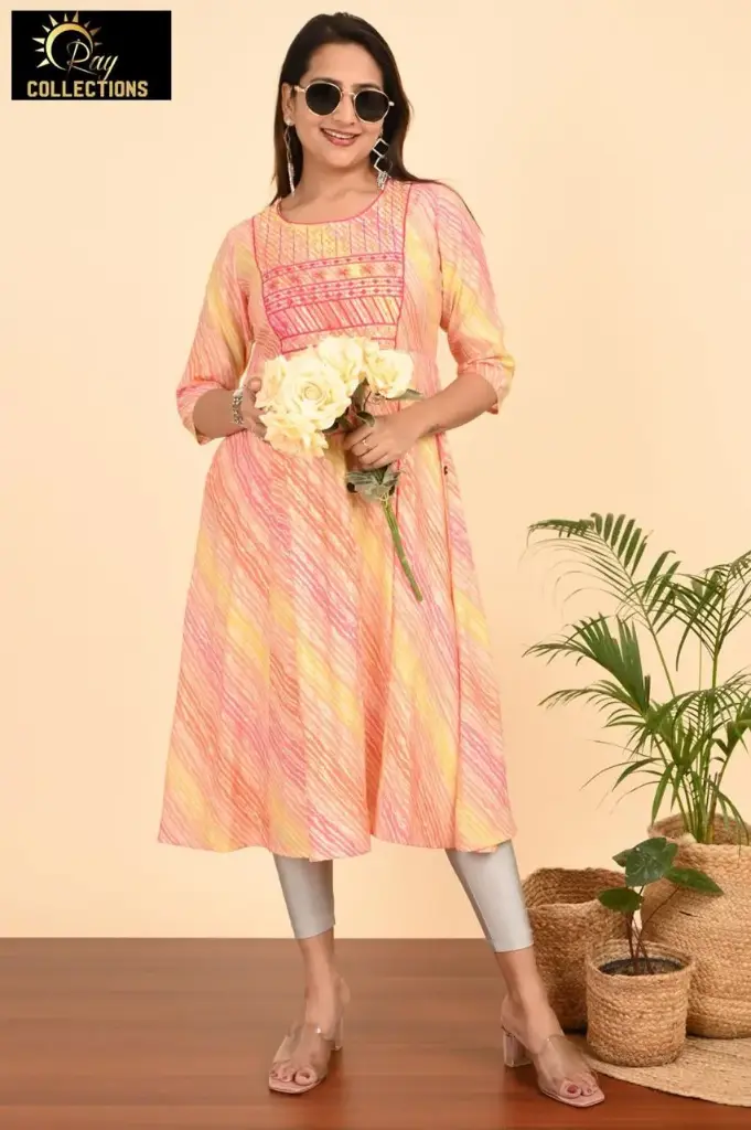 Umbrella kurtis-2 Multi Colour, Pink embroidery (S-38)
