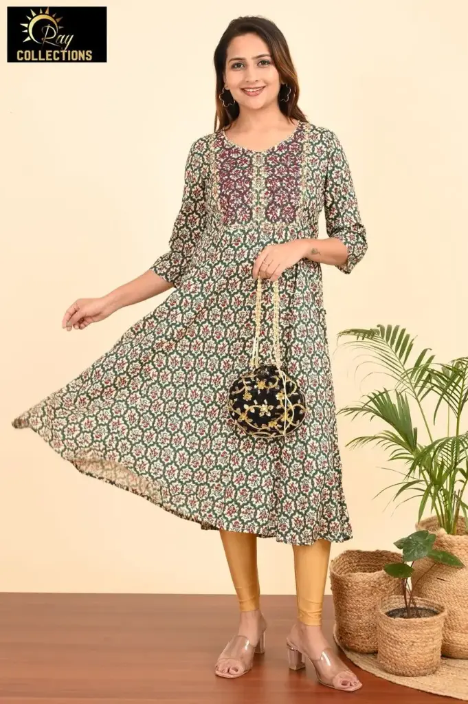 Umbrella kurtis-2 Green and Multi Color Pattern