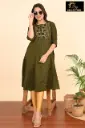 Umbrella kurtis-2 Dark olive Green, Gold embroidery