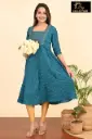 Umbrella kurtis-2 Greenish Blue, Cream embroidery