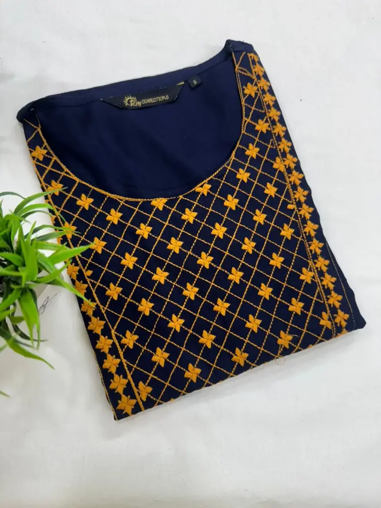 Embroidery Kurtis Dark Blue, Orange Embroidery