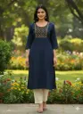 Embroidery Kurtis Dark Blue, Orange Embroidery