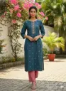 Embroidery Kurtis Blue and Yellow, Pink Embroidery