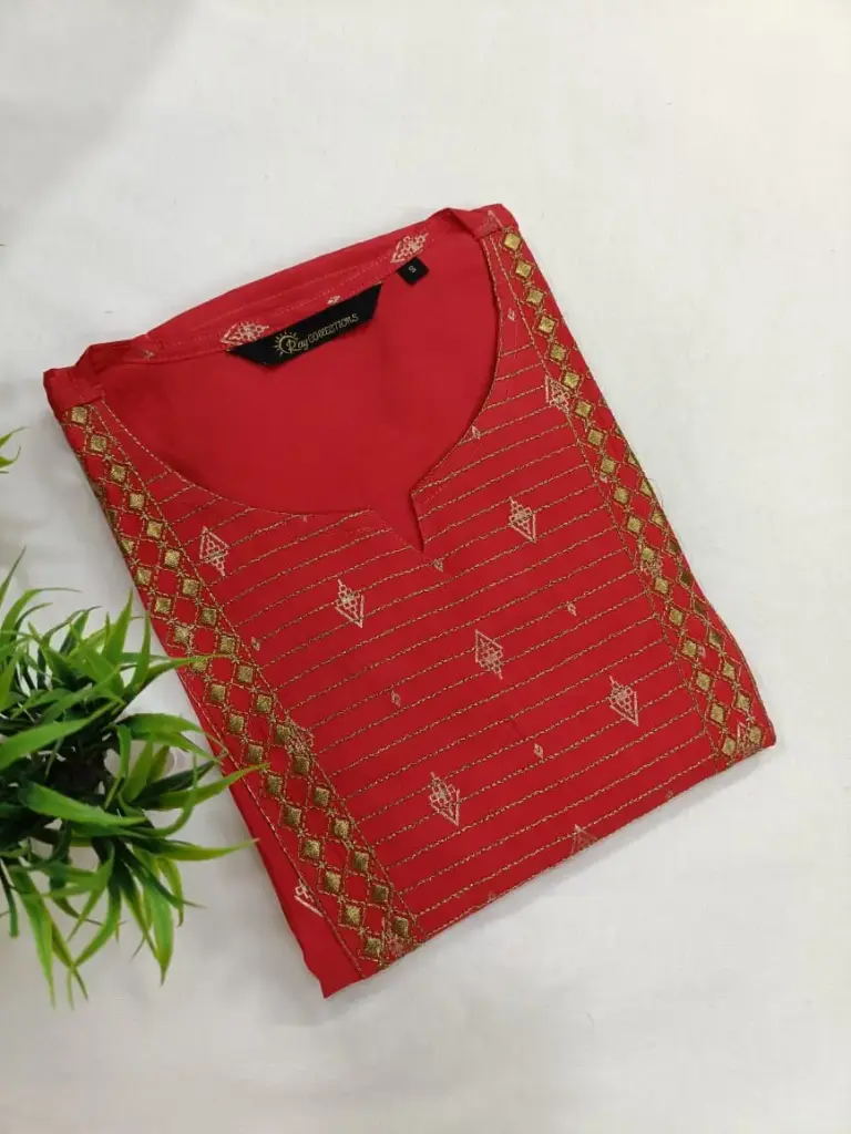 Embroidery Kurtis Red, Gold Embroidery (L-42)
