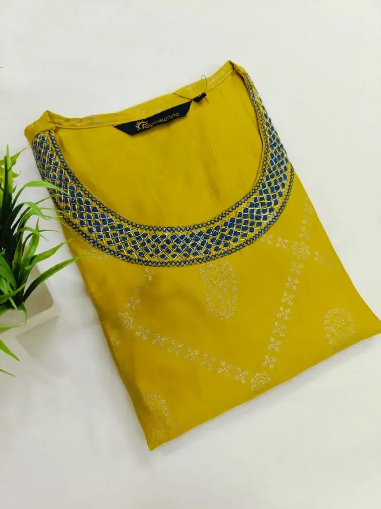 Embroidery Kurtis Yellow, Blue Embroidery