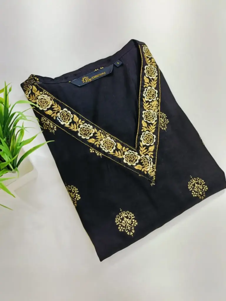 Embroidery Kurtis Black, Gold Embroidery