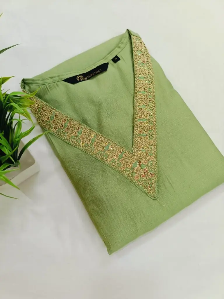 Embroidery Kurtis Olive Green, Gold Embroidery