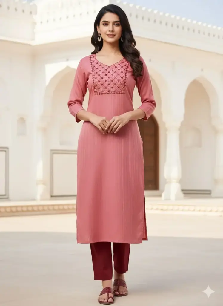 Embroidery Kurtis Muted red, Dark Red and Yellow Embroidery (S-38)