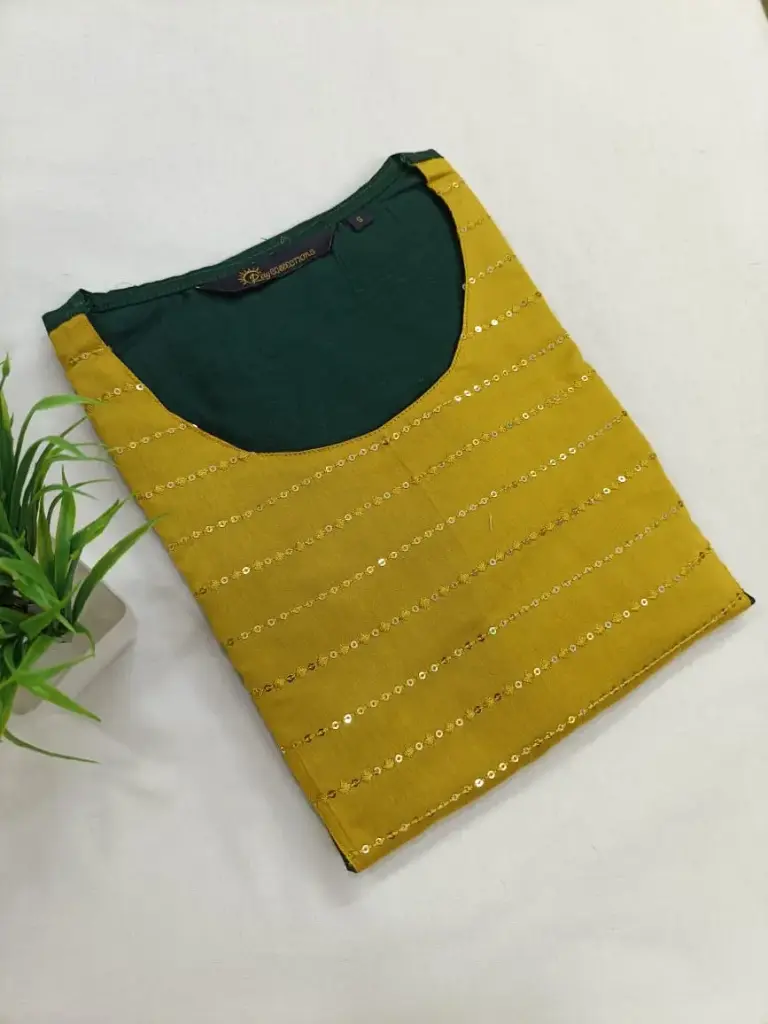 Embroidery Kurtis Dark Yellow, Gold Embroidery (S-38)