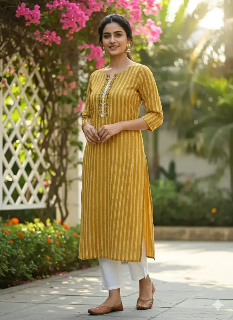 Embroidery Kurtis Dark Yellow, Black Embroidery (S-38)