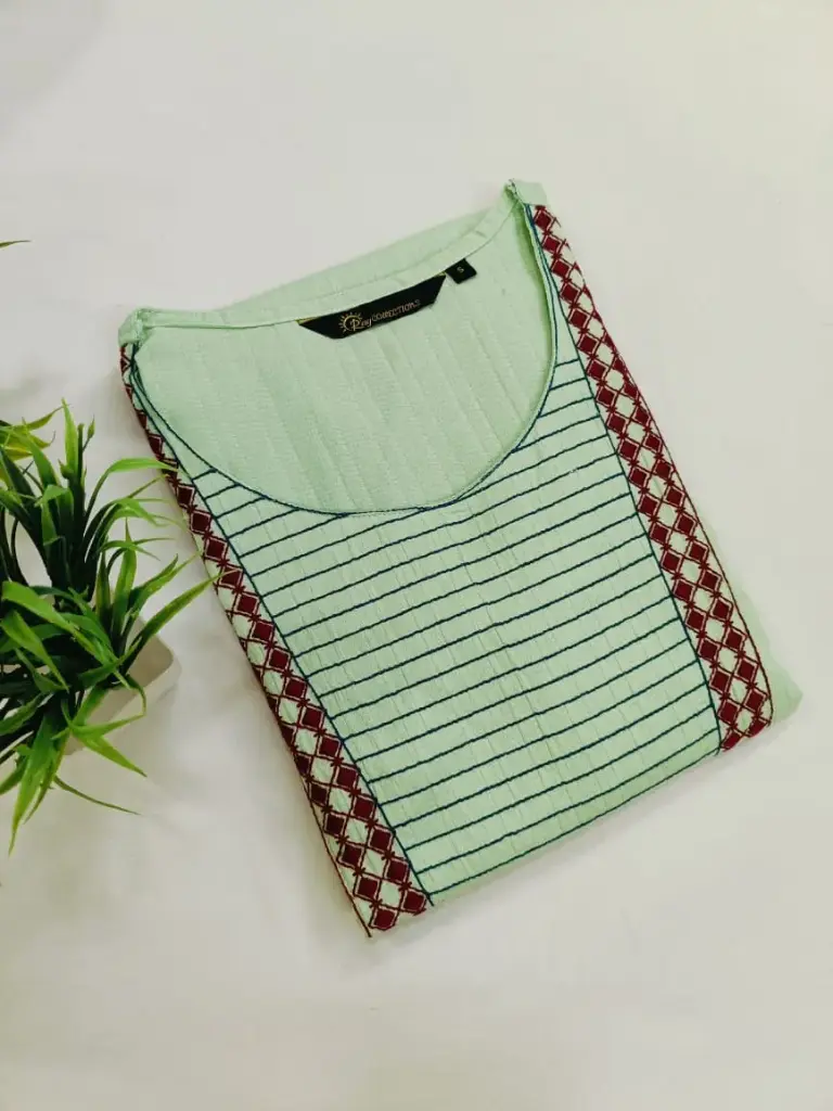 Embroidery Kurtis Mint Green, Blue and Brown Embroidery (S-38)