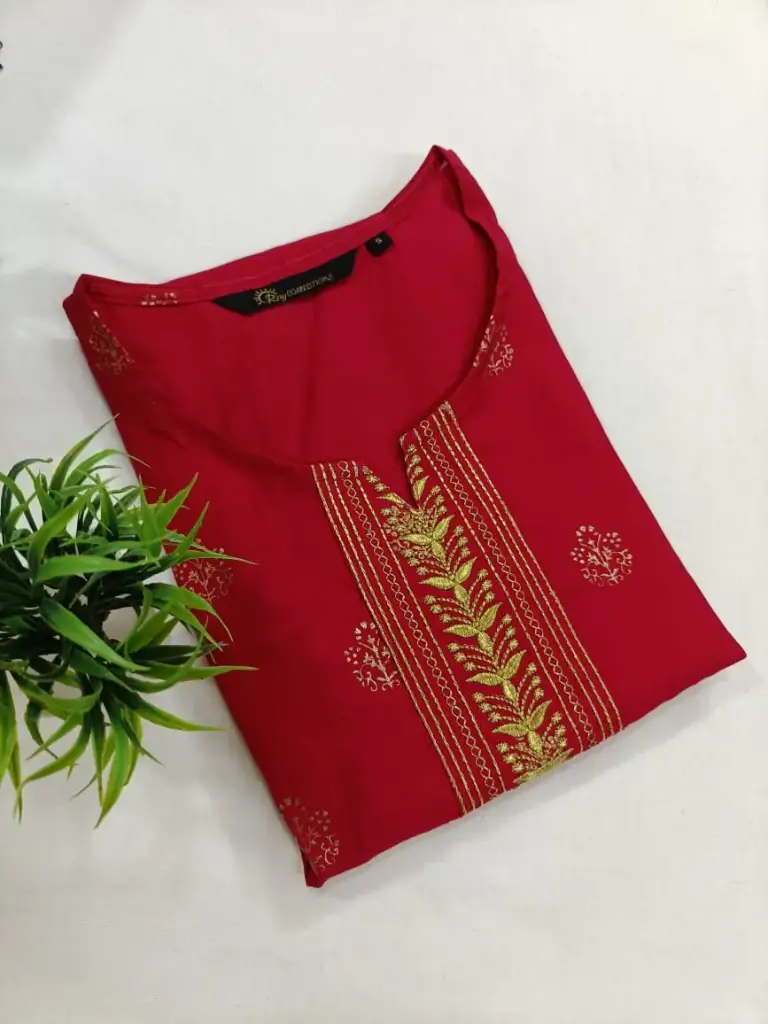 Embroidery Kurtis Red and Gold Embroidery