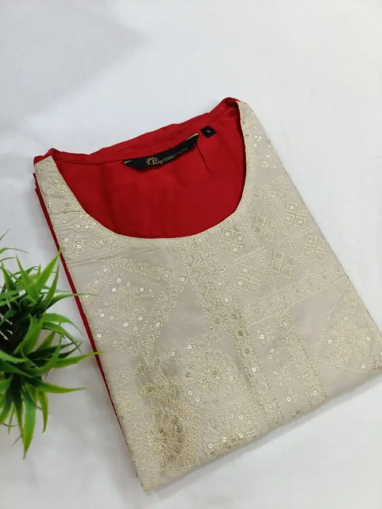 Embroidery Kurtis Warm Gray and Cream Embroidery (S-38)