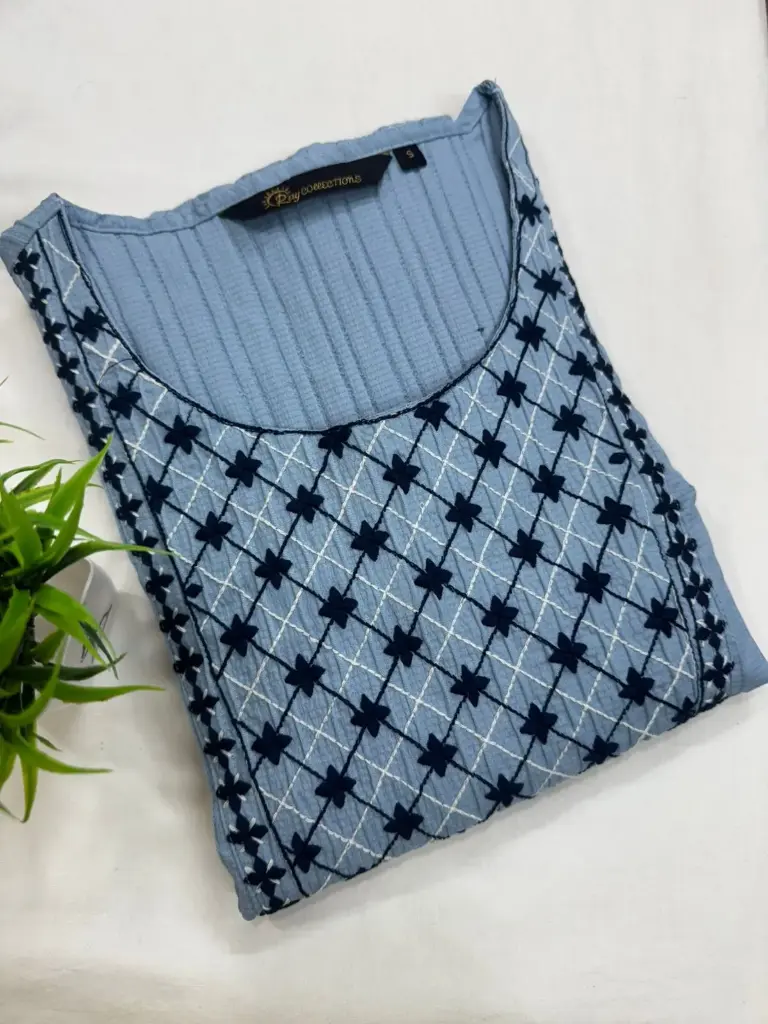 Embroidery Kurtis Bluish Gray and Black, Silver Embroidery