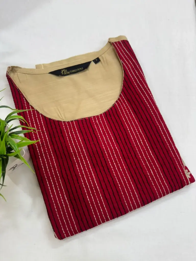 Embroidery Kurtis Cream and Red Embroidery (S-38)