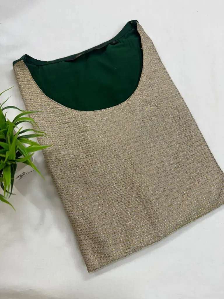 Embroidery Kurtis Gray and Green, Gold Embroidery (S-38)