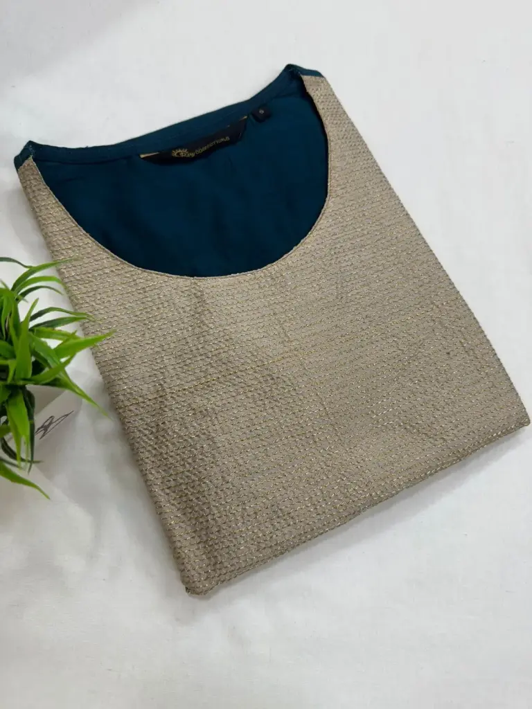 Embroidery Kurtis Gray and Blue, Gold Embroidery (S-38)