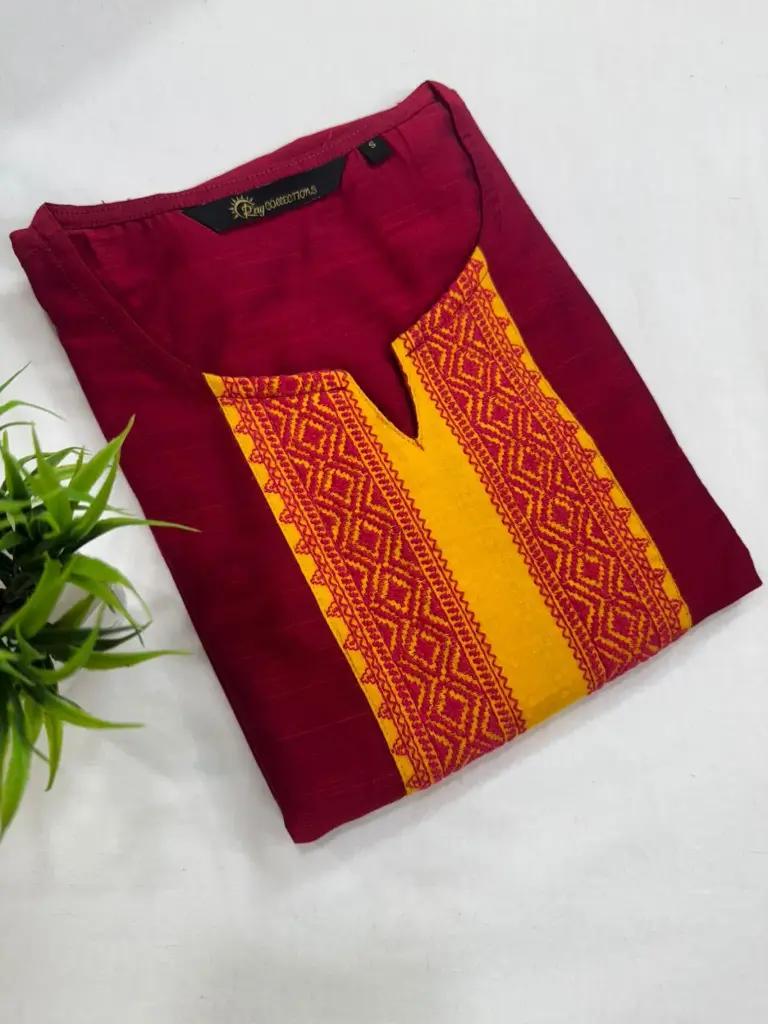 Embroidery Kurtis Pink and yellow, Embroidery (L-42)