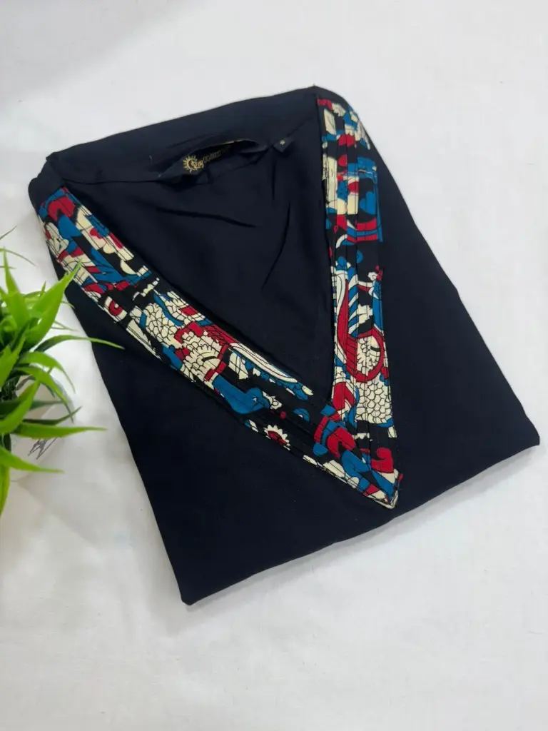 Embroidery Kurtis Night Black, Multi color neck (S-38)