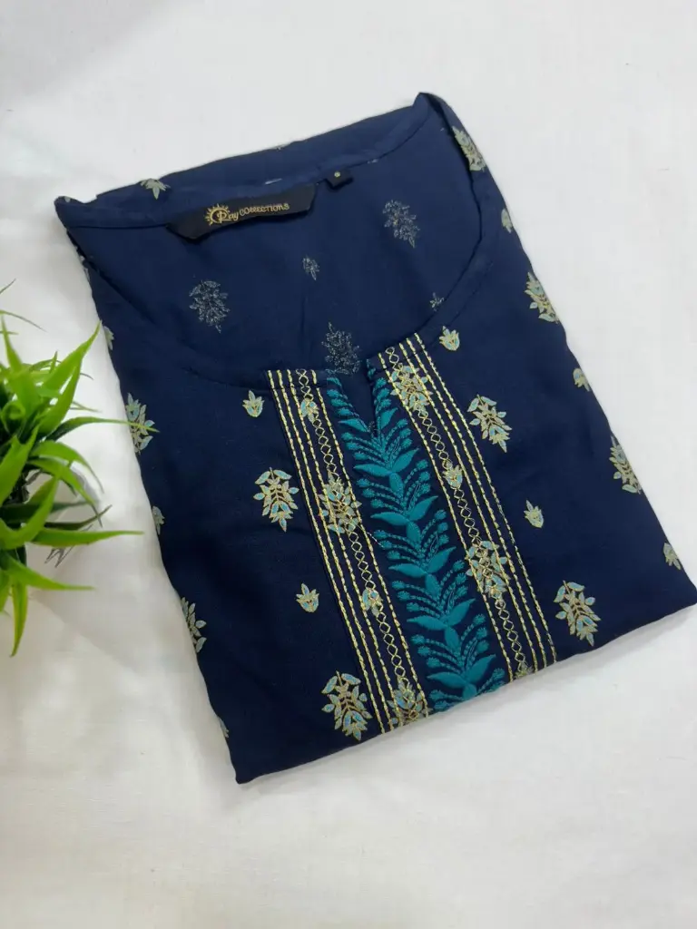 Embroidery Kurtis Night Blue, Gold and Blue Embroidery