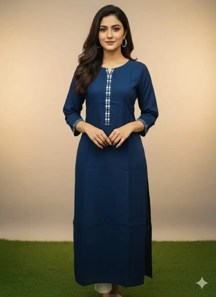 Embroidery Kurtis Vatican Dark Blue, Silver Embroidery (S-38)