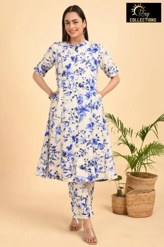 Muslin Aline Cord sets Cream with Blue