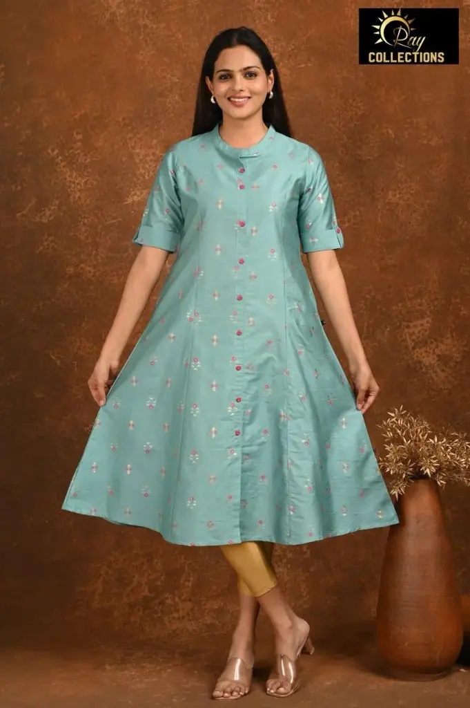 Aline kurtis Shiny Aqua green, Red dots (S-38)