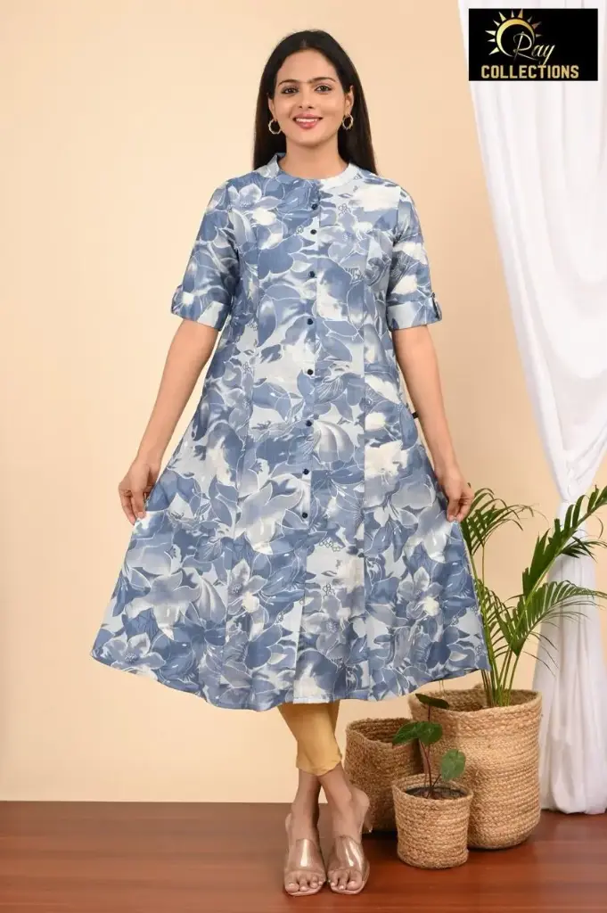 Aline kurtis Muted Blue Flowers