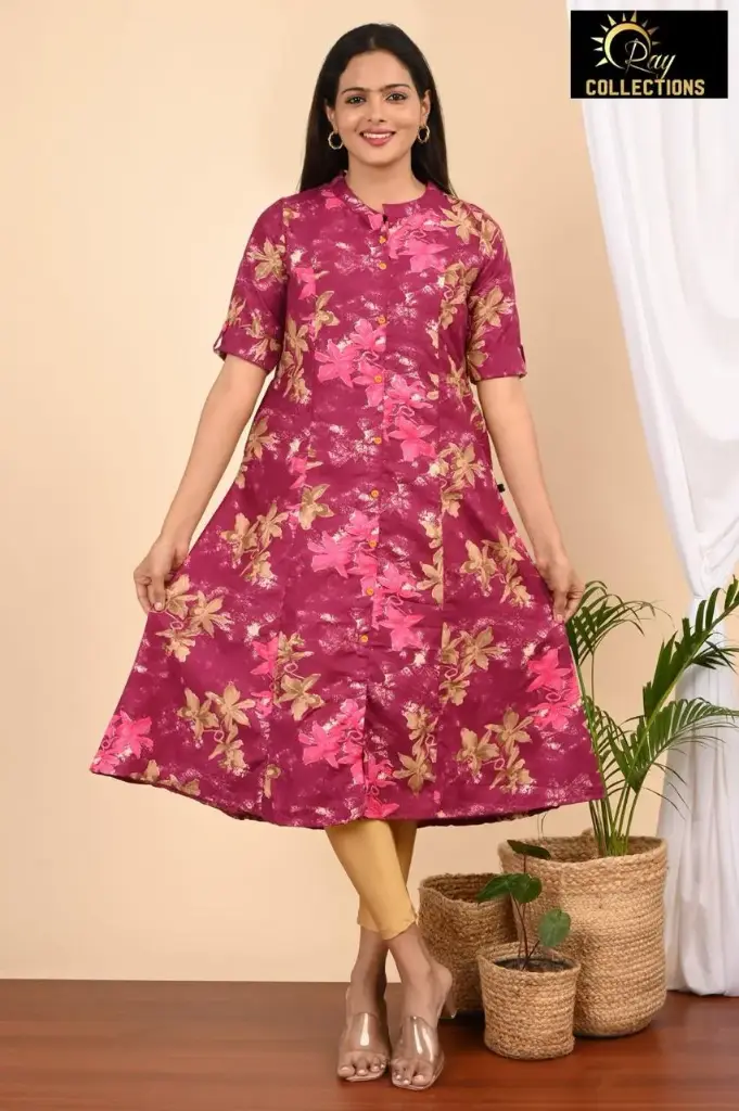 Aline Dark Red, Pink-Gold Flowers