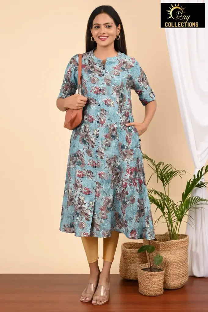 Aline Greenish Blue, Multi-color flowers (S-38)