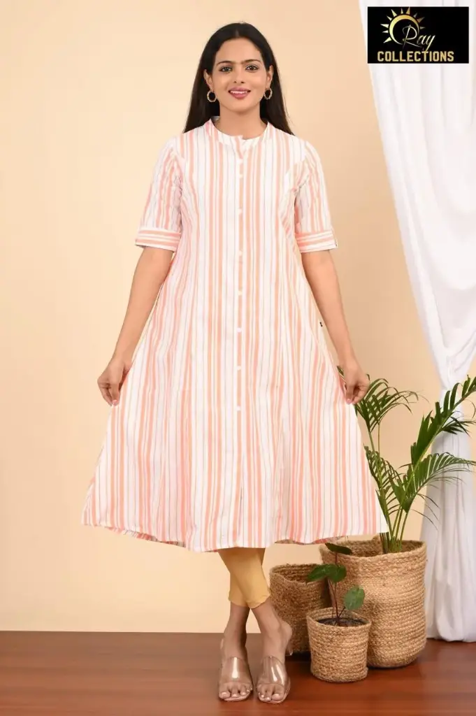 Aline kurtis peach stripes